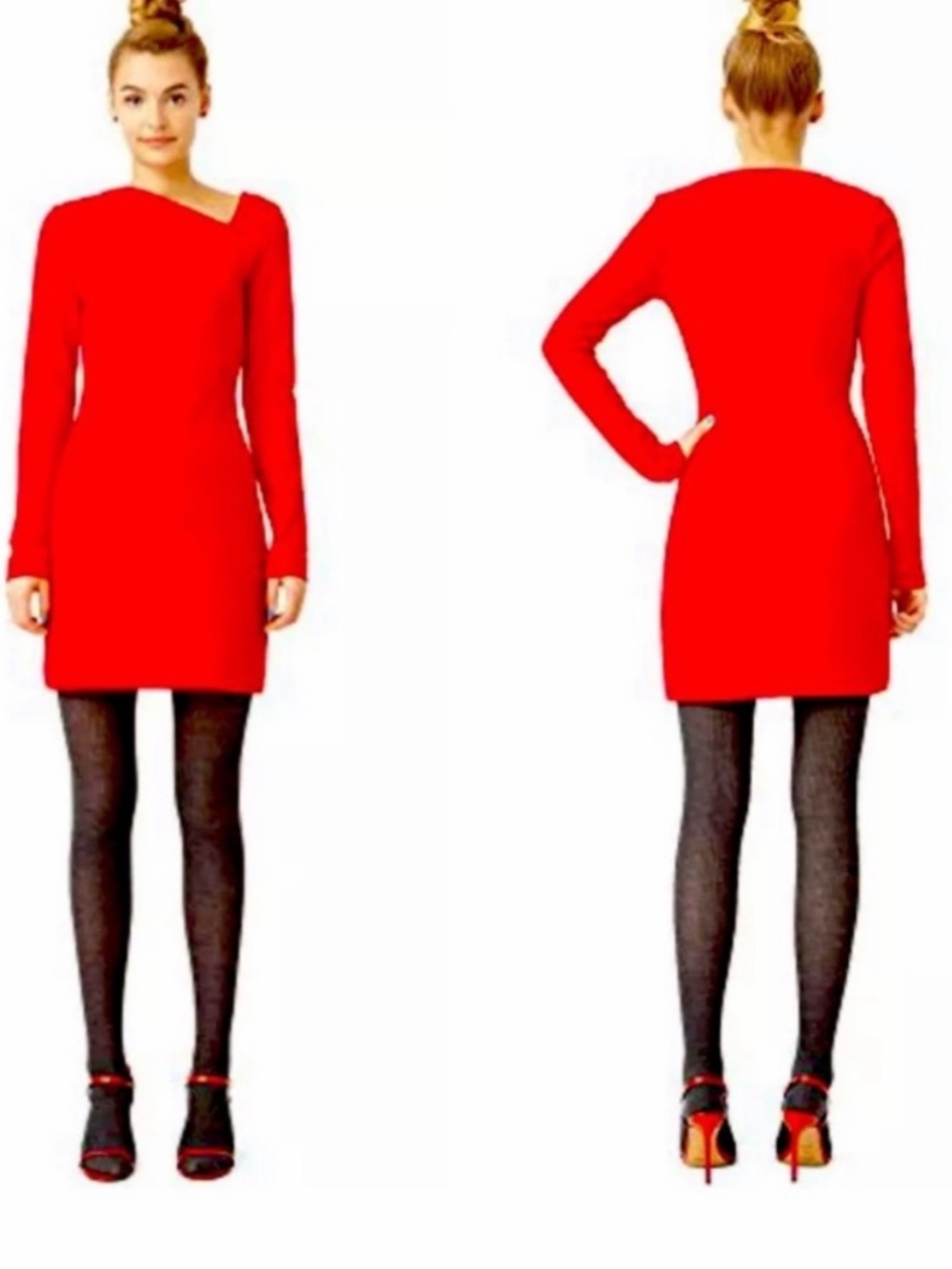 Kate Spade Red Slant Neck Long Sleeve Dress, Sz Small